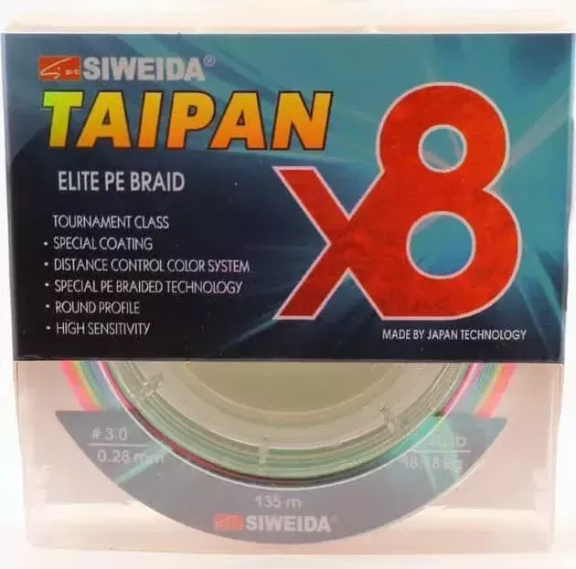 Леска плетеная SIWEIDA Taipan Elite PE Braid X8 135м 0,28мм (18,18кг) мультиколор