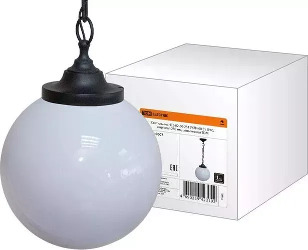 Светильник TDM ELECTRIC НСБ 02-60-251 УХЛ 4 60 Вт, IP40, шар опал 250 мм, цепь черная