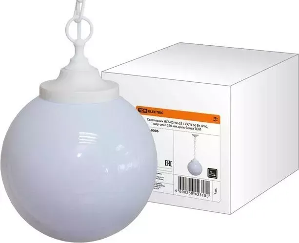 Светильник TDM ELECTRIC НСБ 02-60-251 УХЛ 4 60 Вт, IP40, шар опал 250 мм, цепь белая