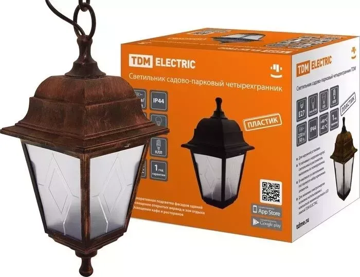 Светильник TDM ELECTRIC садово-парковый НСУ 04-60-001 четырехгранник, подвес, пластик, расс.пластик, медь
