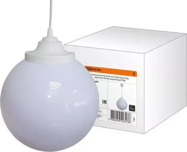 Светильник TDM ELECTRIC НСБ 02-60-251 УХЛ 4 60 Вт, IP40, шар опал 250 мм, шнур белый