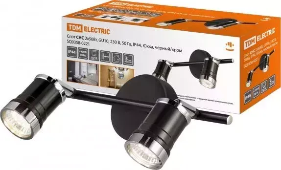 Светильник TDM ELECTRIC Спот СНС 2x50 Вт, GU10, 230 В, 50 Гц, IP44, Юкка, черный/хром