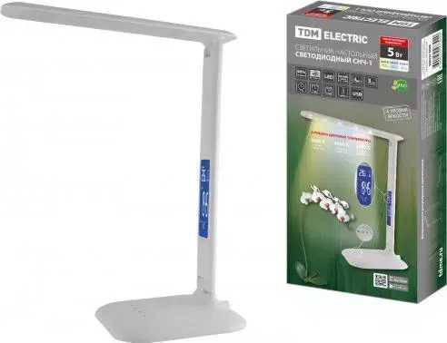 Светильник TDM ELECTRIC светодиодный-часы СНЧ-1, 5 Вт, календ., терм-р, 2800-5500 К, сенсор-димм, USB, белый,