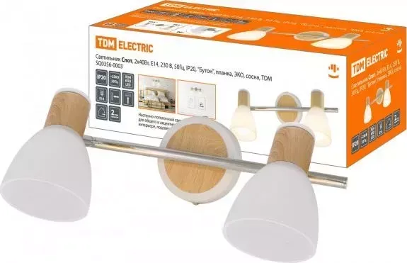 Светильник TDM ELECTRIC Спот, 2x40 Вт, Е 14, 230 В, 50 Гц, IP20, "Бутон", планка, ЭКО, сосна,