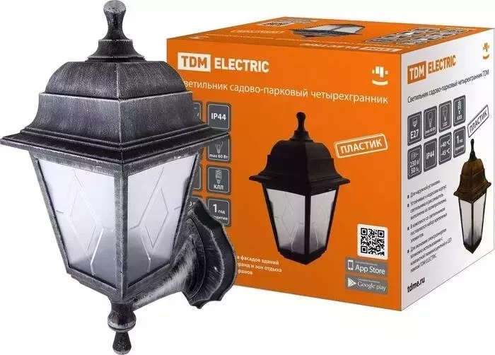 Светильник TDM ELECTRIC садово-парковый НБУ 04-60-001 четырехгранник, настенный, пластик, расс.пластик, черный