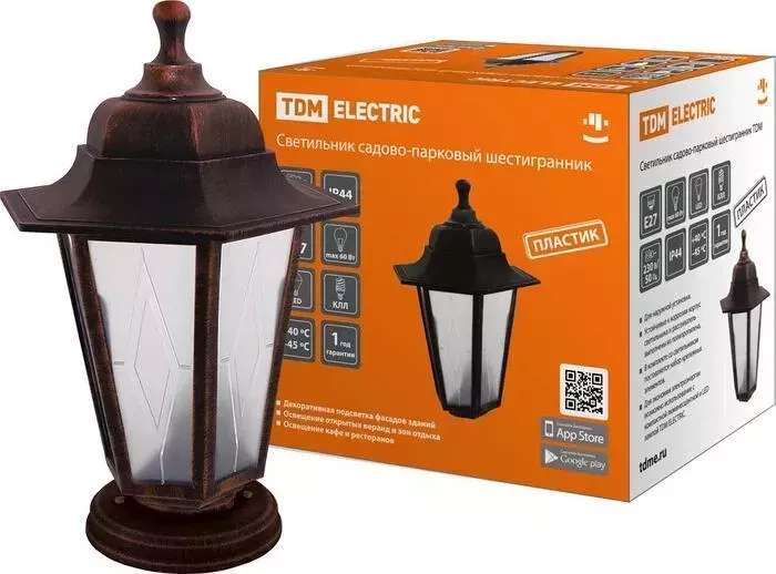 Светильник TDM ELECTRIC садово-парковый НТУ 06-60-001 шестигранник, напольный, пластик, расс.пластик, медь