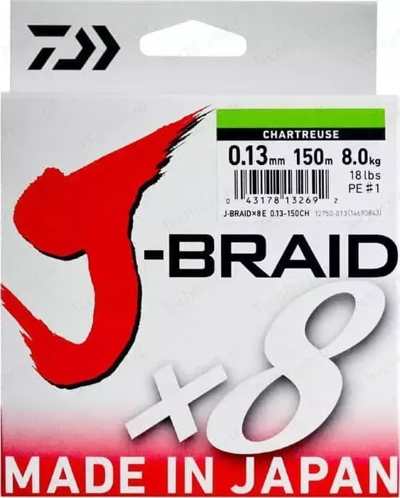 Леска рыболовная DAIWA плетеная J-Braid X8 300м 0,35мм флуор-желтая