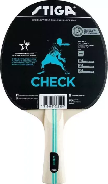 Ракетка для настольного тенниса STIGA Check Hobby WRB, 1210-5818-01 1,6 мм ITTF, конич. ручка