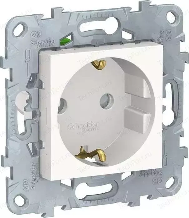 Механизм Schneider Electric розетки с защитными шторками и заземлением UNICA NEW с быстрозажимными клеммами 16А 250В белый (NU505718)