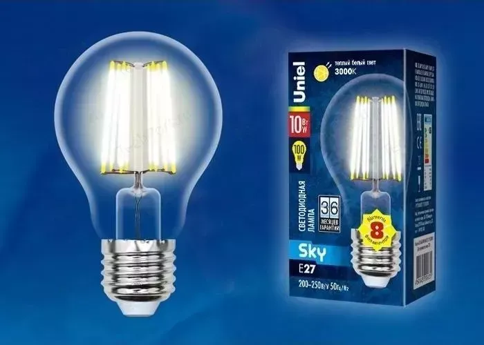 Филаментная светодиодная лампа UNIEL LED-A60-10W/WW/E27/CL PLS02WH