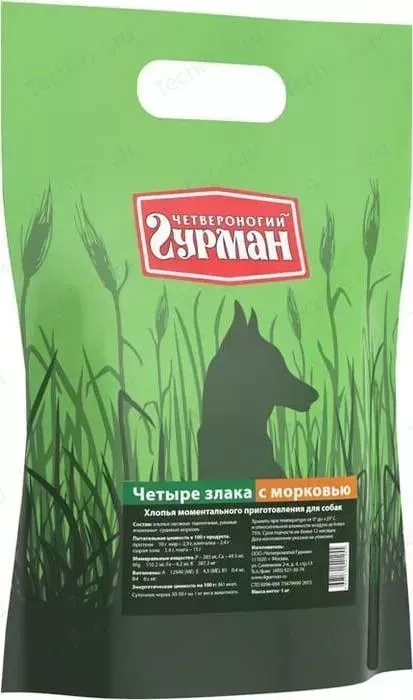 Каша Четвероногий гурман Четыре злака с морковью моментального приготовления для собак 1кг
