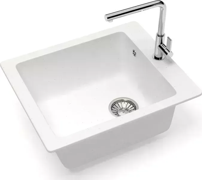 Мойка кухонная Glanz J-008-31 белая, матовая, с сифоном