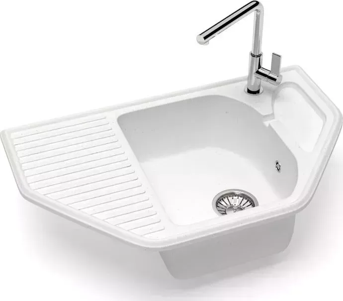 Мойка кухонная Glanz J-022-31 белая, матовая, с сифоном