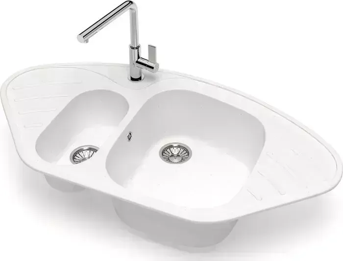 Мойка кухонная Glanz J-023-31 белая, матовая, с сифоном