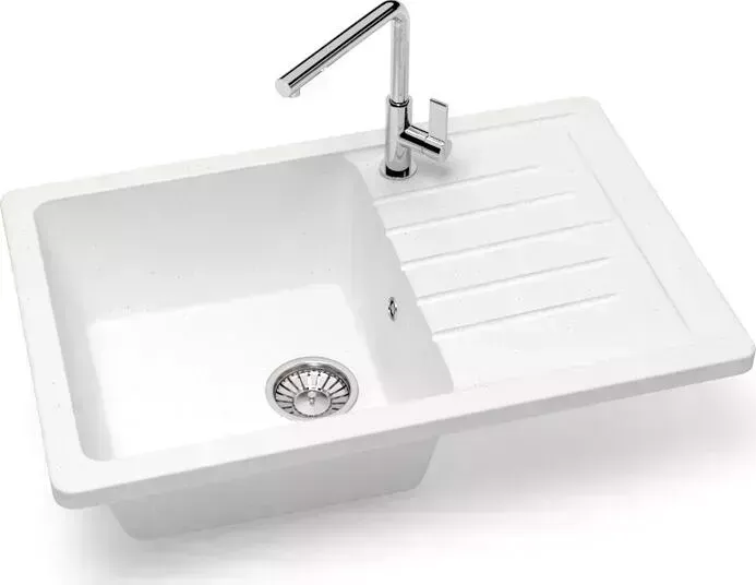 Мойка кухонная Glanz J-016-31 белая, матовая, с сифоном