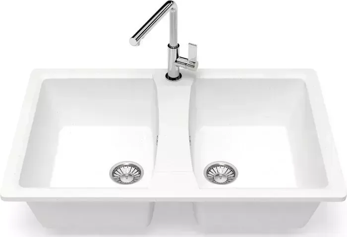 Мойка кухонная Glanz J-026-31 белая, матовая, с сифоном