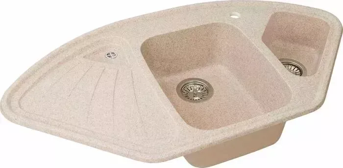 Мойка кухонная GREENSTONE GRS-14K-328 бежевая, с сифоном