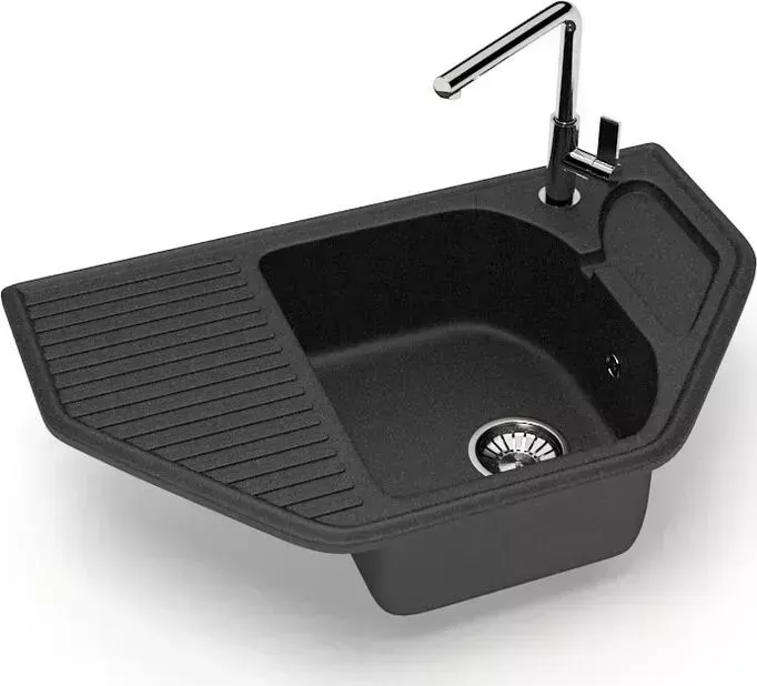 Мойка кухонная Glanz J-022-32 антрацит, матовая, с сифоном