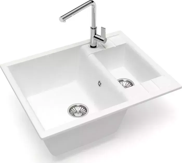 Мойка кухонная Glanz J-190-31 белая, матовая, с сифоном