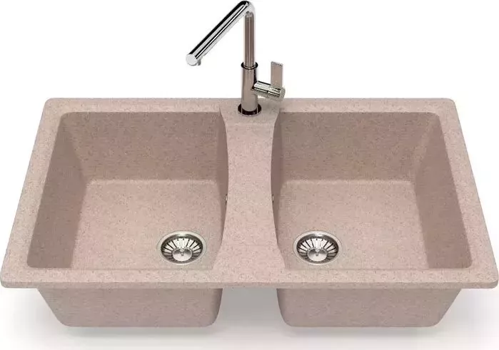 Мойка кухонная Glanz J-026-34 песочная, матовая, с сифоном
