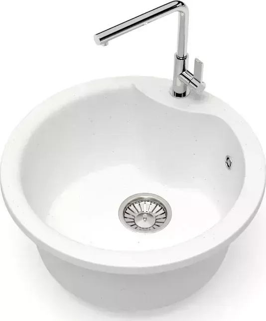 Мойка кухонная Glanz J-002-31 белая, матовая, с сифоном
