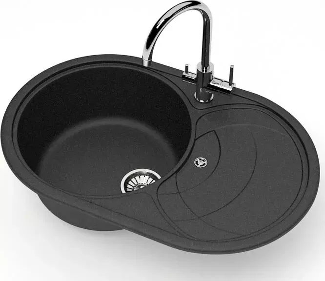 Мойка кухонная Glanz J-033-32 антрацит, матовая, с сифоном
