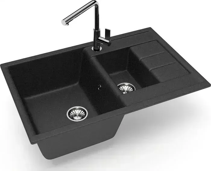 Мойка кухонная Glanz J-210-32 антрацит, матовая, с сифоном