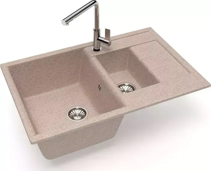 Мойка кухонная Glanz J-210-34 песочная, матовая, с сифоном