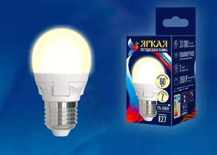 Лампочка светодиодная UNIEL LED-G45-7W/WW/E27/FR PLP01WH