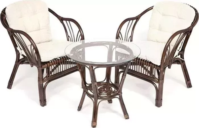Террасный комплект (2 кресла + стол) TetChair Bogota с подушками ротанг Natural (натуральный)