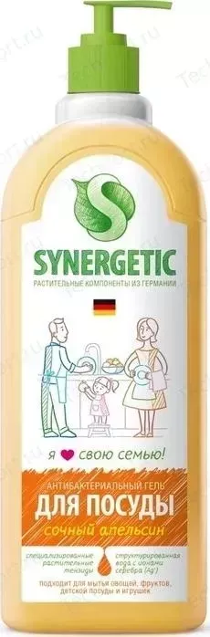 Средство Synergetic для мытья посуды Сочный апельсин, антибактериальный, 1 л