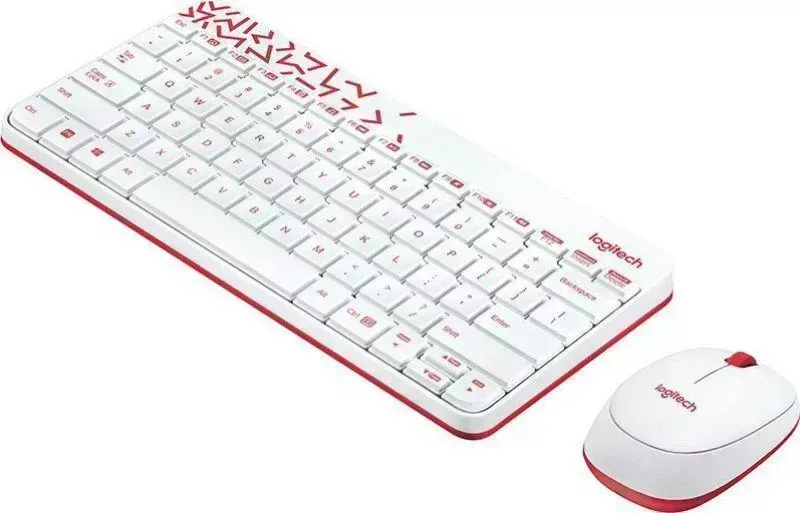 Клавиатура и мышь LOGITECH MK240 белый/красный USB (920-008212) Комплект мыши и клавиатуры