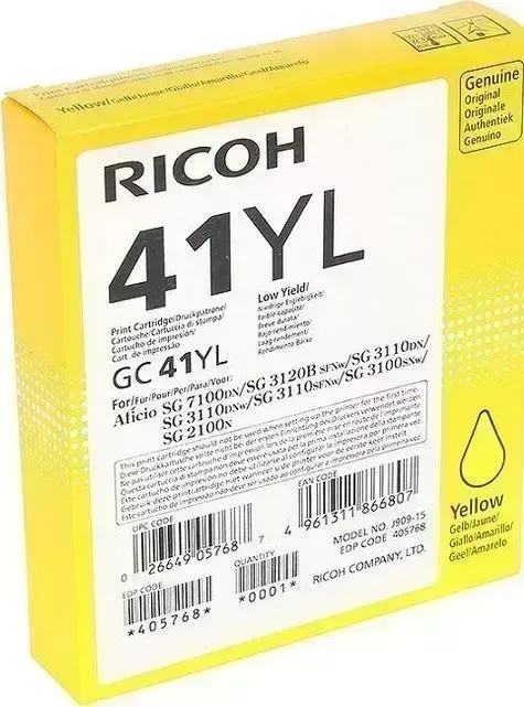Расходный материал для печати RICOH GC 41YL Aficio SG 2100N/ 3110DN/ 3110DNw/3100SNw/3110SFNw/7100DN. Жёлтый. 600 страниц.