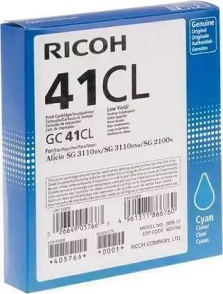 Расходный материал для печати RICOH GC 41CL Aficio SG 2100N/ 3110DN/ 3110DNw/3100SNw/3110SFNw/7100DN. Голубой. 600 страниц.