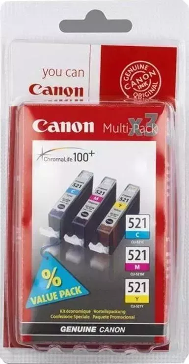 Расходный материал для печати CANON CLI-521 голубой/пурпурный/желтый