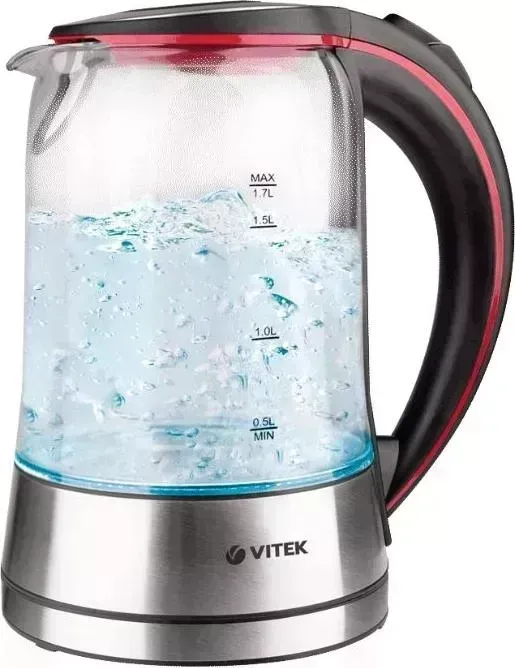 Чайник электрический VITEK VT-7009 1.7л. 2200Вт серебристый (корпус: стекло)
