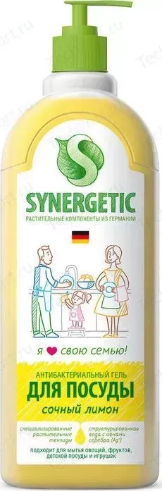 Средство Synergetic для мытья посуды и фруктов Лимон, концентрированное, 1 л