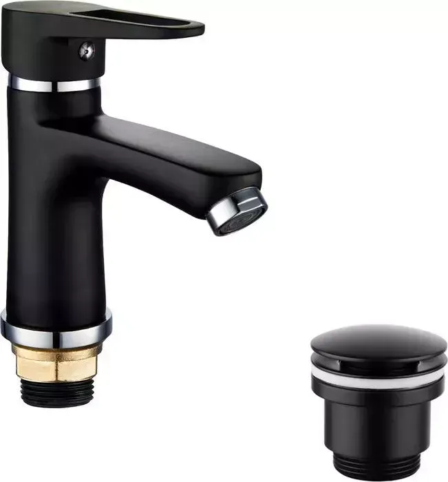 Смеситель для раковины РМС SL77 с донным клапаном, черный (SL77BL-001F, LM8500BL)