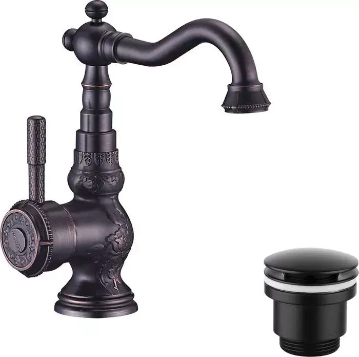Смеситель для раковины LEMARK Jasmine с донным клапаном, черный (LM6644ORB, LM8500BL)