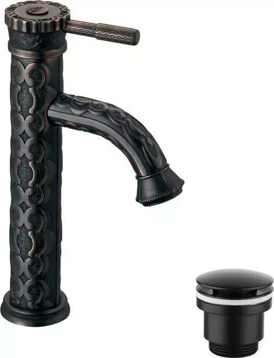Смеситель для раковины LEMARK Jasmine высокий с донным клапаном, черный (LM6609ORB, LM8500BL)