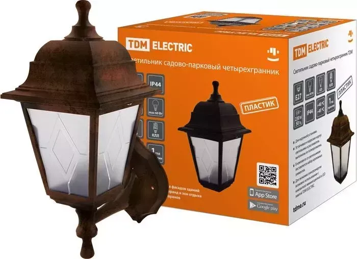 Светильник TDM ELECTRIC садово-парковый НБУ 04-60-001 четырехгранник, настенный, пластик, расс.пластик, медь