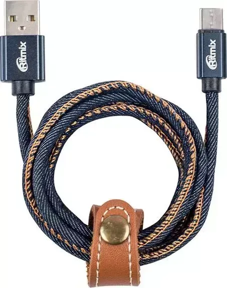 Кабель RITMIX USB – MicroUSB RCC-417 Blue Jeans для зарядки и синхронизации 1м, 2А, Оплетка из джинсовой ткани