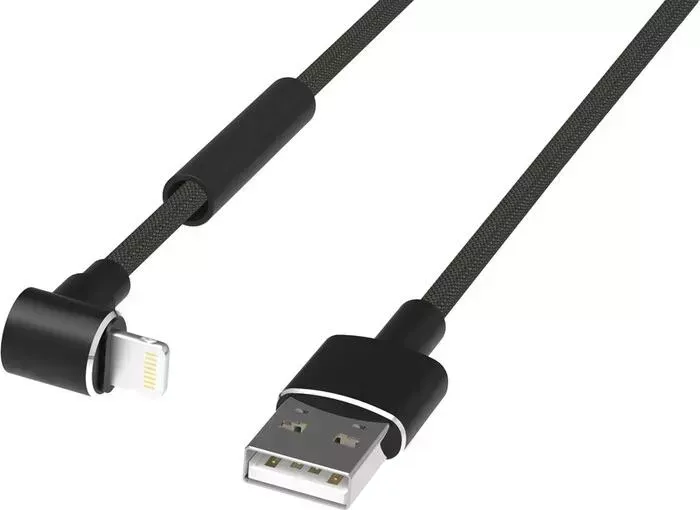 Кабель RITMIX для зарядки и синхронизации USB – Apple 8 pin Lightining RCC-423 GAMING Black Коннектор 90 градусов, подставка для просмотра видео, Ткан