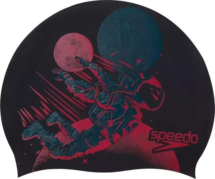 Шапочка для плавания Speedo детская Slogan Cap Jr, арт. 8-08386F287, черный/красный, силикон