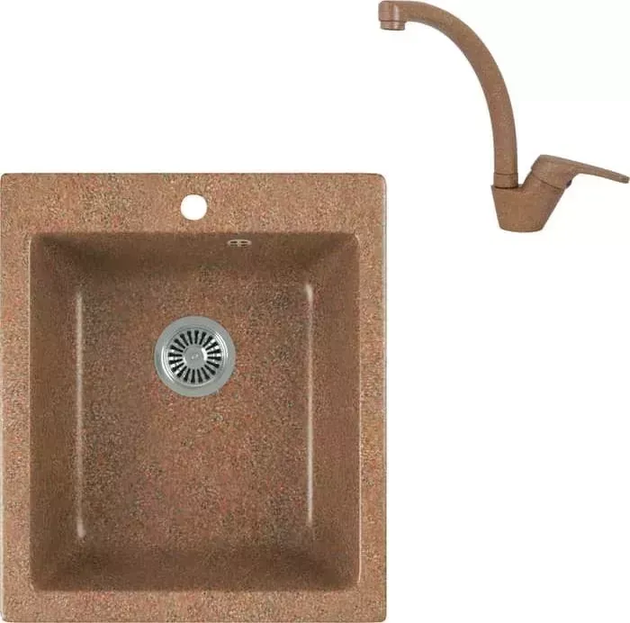 Мойка кухонная и смеситель GREENSTONE и смеситель GRS-17-307 Kaiser County 55244-7 с сифоном, терракот