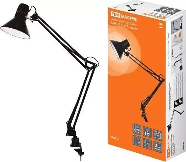 Светильник TDM ELECTRIC струбцина 220 В, 40 Вт, E27 черный