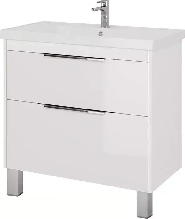 Тумба с раковиной Dreja с Prime 90 напольная, с ящиками, белый глянец (99.9302, 641617, 99.9810)