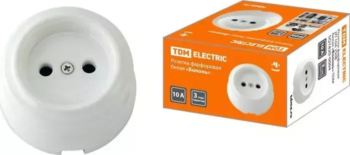 Розетка TDM ELECTRIC фарфоровая 2П 10 А 250 В белая Болонь