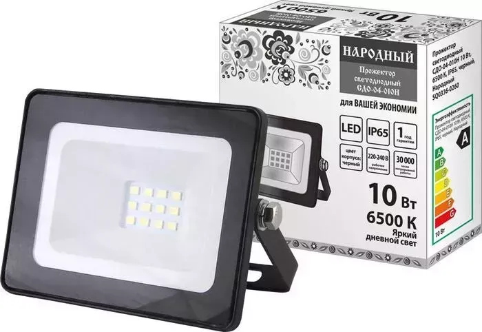 Прожектор светодиодный TDM ELECTRIC СДО-04-010 Н 10 Вт, 6500 К, IP65, черный, Народный