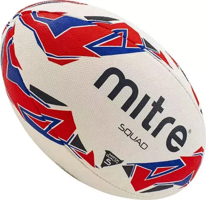 Мяч для регби Mitre SQUAD арт. BB1152WP4, р.5, резина, вес 350 г., бело-сине-красный